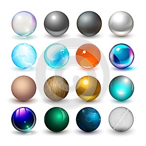 Different spheres. Materials and design elements.