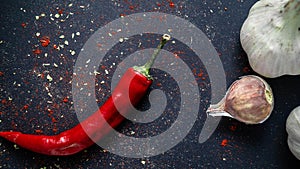 Different spices in dark background