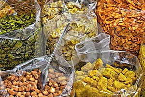 Different spices and dries fruits