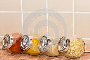 Different spices in jars