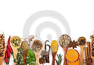 Different spices, seasonings and herbs