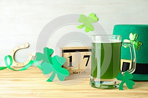 Different St.Patrick`s Day accessories, space for text photo