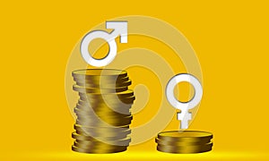 Different stacks of coins with male and female gender signs