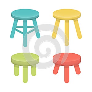 Different stool with three legs vector set.