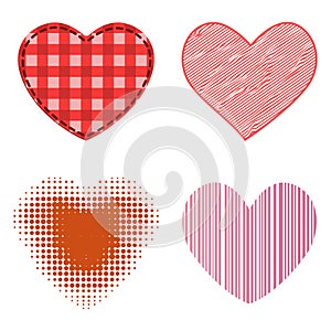 Different style red heart vector icon isolated love valentine day symbol and romantic design wedding beautiful