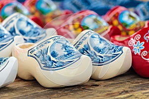 Different styled Dutch wooden clogs