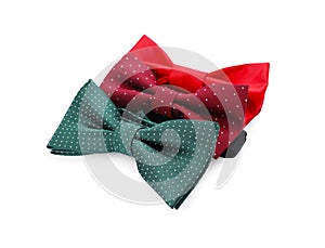 Different stylish bow ties on white background