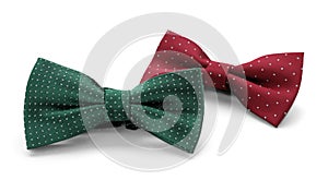 Different stylish bow ties on white background