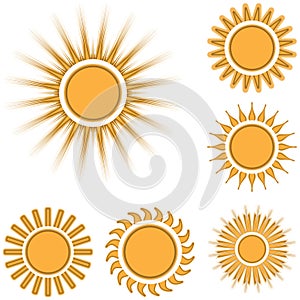 Different sun icons set isolated on white background
