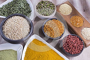 Different super foods organized as a collection on the table