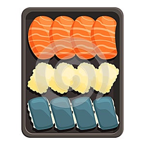 Different sushi box icon cartoon vector. Meal menu japan
