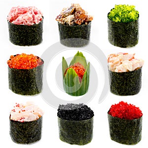 Different sushi, Smelt , flying fish roe,