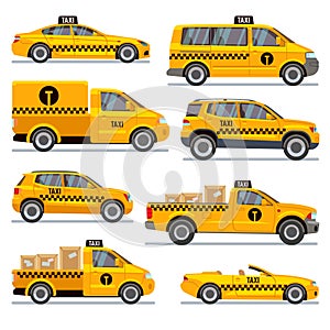 Different taxi types flat vector collection