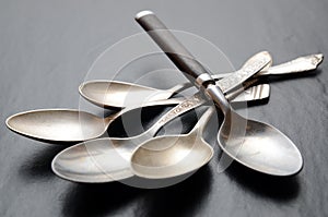 Different teaspoons on a table