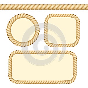 Different Thickness Rope Frames and Borders Set. Vector