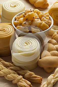 Traditional Slovak cheeses on a board