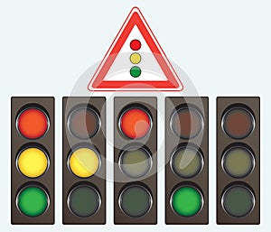 Different traffic light and road sign