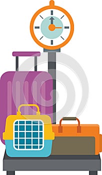 Different travel luggage on airport cargo scales