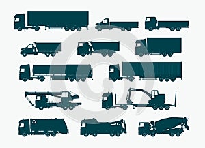 Different trucks icons set. Vector illustration