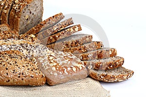 Different type of bread on white background