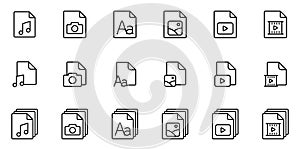 Different type file icons set on white background