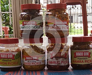 Different type of indian pickles.