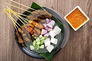 3 different type of Malaysian satay. chicken, beef and mutton satay