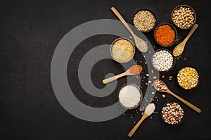 Different type of raw dry legumes composition