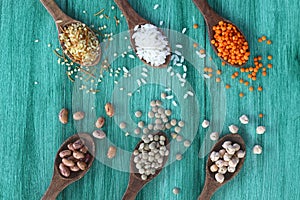 Different type of raw dry legumes composition.