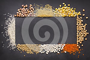 Different type of raw dry legumes composition