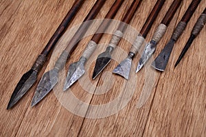 Different types of arrowheads made of iron