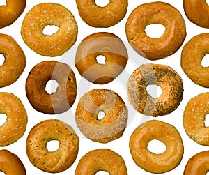 Different types of bagels, seamlessly tileable