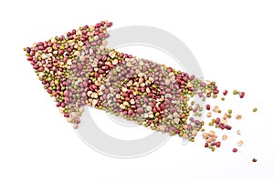 Different types of beans in arrow shape