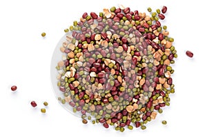 Different types of beans on white background