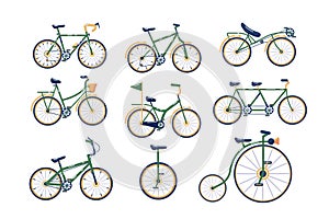 Different types of bicycles set