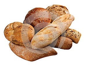 Different types of bread on isolated on white