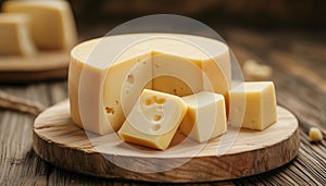 Different Types Of Cheese Arranged On A Wooden Platter