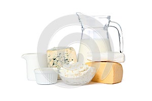 Different types of cheese and milk isolated