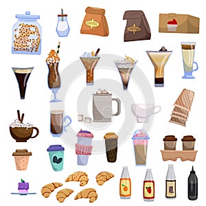 Different types of coffee. Coffee menu. Set of vector illustrations