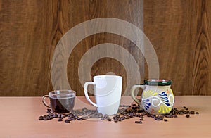 Different types of coffee cups. American, Express and Mexican photo
