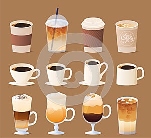 Different types of coffee. Coffee menu collection.