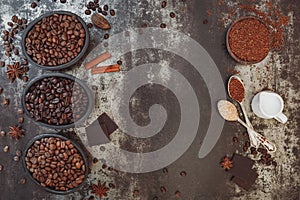 Different types of coffee and spices