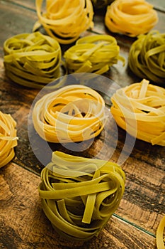 Different types of colored pasta