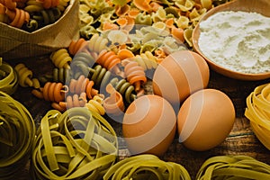 Different types of colored pasta