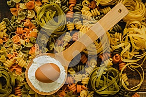 Different types of colored pasta