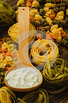 Different types of colored pasta