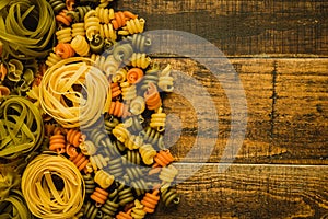 Different types of colored pasta