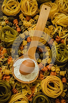 Different types of colored pasta