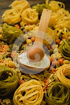 Different types of colored pasta