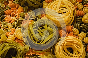 Different types of colored pasta